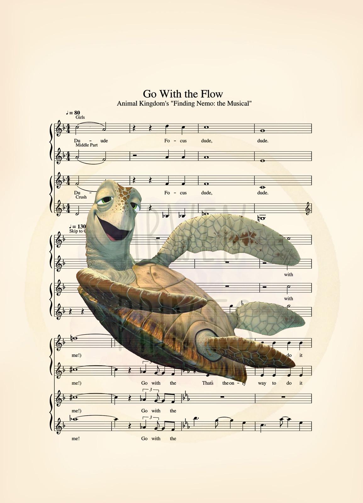 Finding Nemo Crush Go With The Flow Sheet Music Wall Art — Disney Gift for Music Lovers