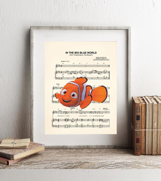Finding Nemo In the Big Blue World Sheet Music Wall Art — Disney Gift for Music Lovers