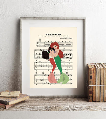 Little Mermaid 2 Ariel and Melody Down To The Sea Sheet Music Art Print