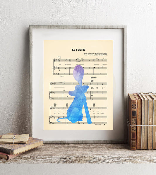 Ratatouille Remy Watercolor Silhouette Pixar Disney Sheet Music Art Print