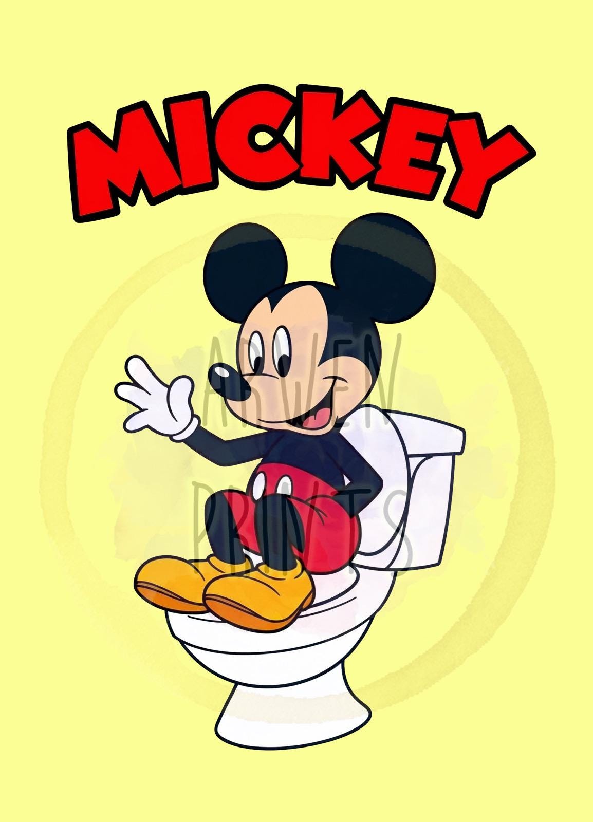 Disney Classic Mickey Mouse Bathroom Wall Art, Mickey Bathroom Art, Cute Bathroom Print, Kids Bathroom, Disney Watercolor Bathroom Wall Art