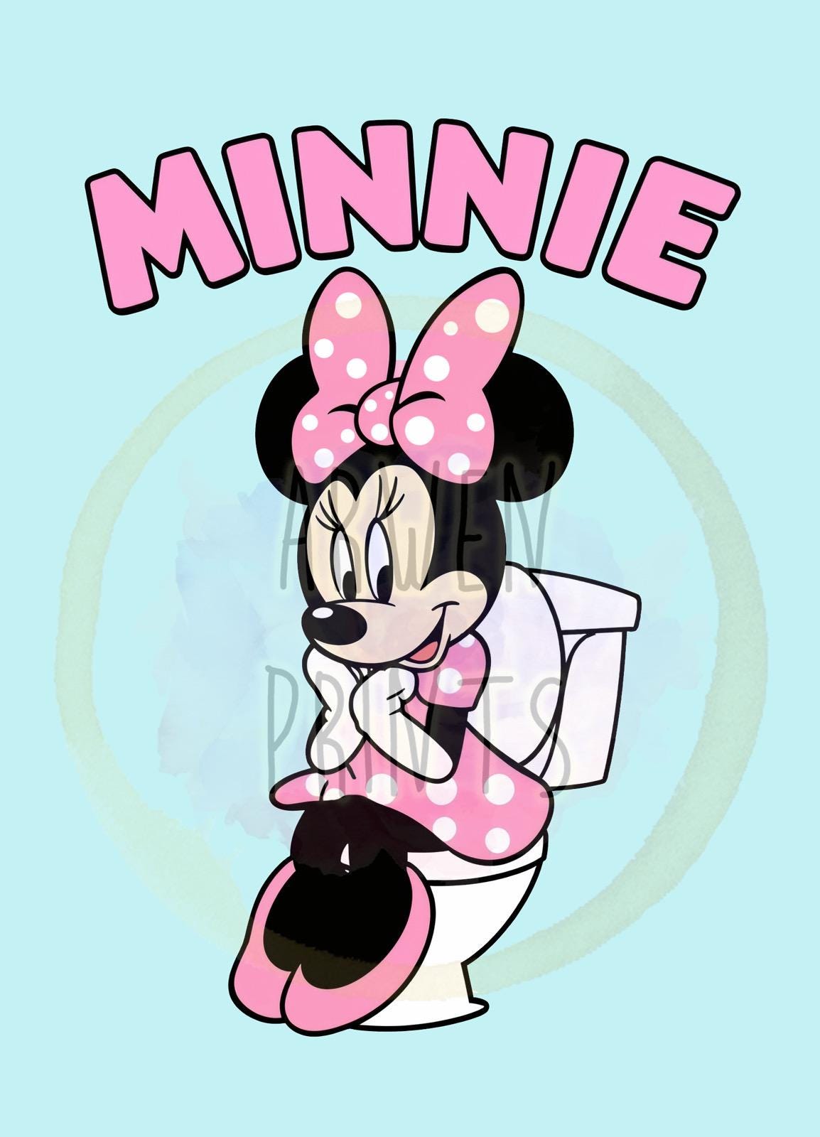 Minnie on Toilet Classic Bathroom Art Print, Minnie Bathroom Art, Cute Disney Bathroom Decor, Bathroom Print, Minnie Bathroom Wall Hanging