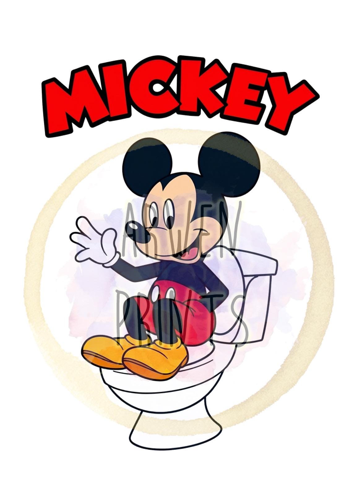 Disney Classic Mickey Mouse Bathroom Wall Art, Mickey Bathroom Art, Cute Bathroom Print, Kids Bathroom, Disney Watercolor Bathroom Wall Art