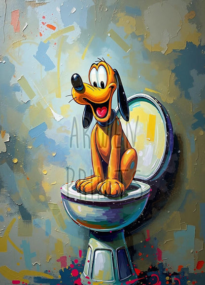 Disney Pluto Watercolor Bathroom Wall Art, Mickey Bathroom Art, Funny Bathroom Print, Funny Bathroom Decor, Disney Bathroom Wall Art, Pluto