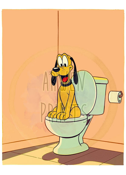 Disney Pluto Linocut Bathroom Wall Art, Mickey Bathroom Art, Funny Bathroom Print, Funny Bathroom Decor, Disney Bathroom Wall Art, Pluto