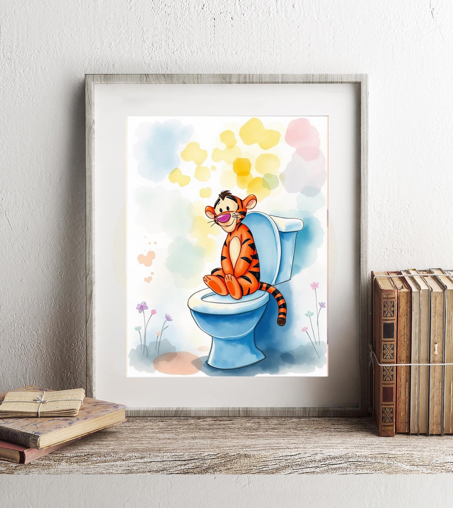 Winnie the Pooh Tigger on Toilet Bathroom Art Print, Pooh Bathroom Art, Cute Bathroom Print, Funny Bathroom Decor, Pooh Bathroom Wall Decor — Disney Wall Art Gift