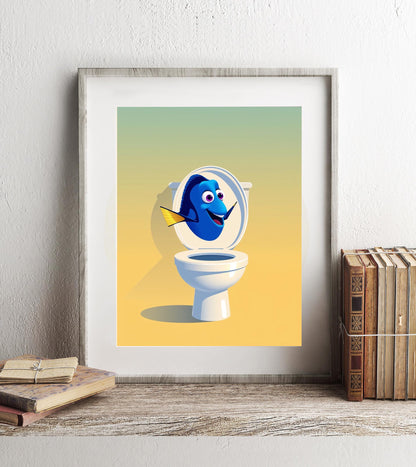 Dory Finding Nemo Out of Toilet Bathroom Art Print, Dory Bathroom Art, Cute Bathroom Print, Funny Bathroom Decor, Dory Bathroom Wall Decor