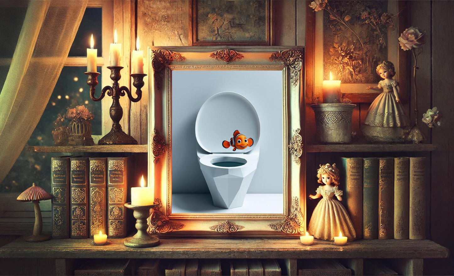 Finding Nemo Swimming Out of Toilet Bathroom Art Print, Nemo Bathroom Art, Cute Bathroom Print, Funny Bathroom Decor, Nemo Bathroom Art