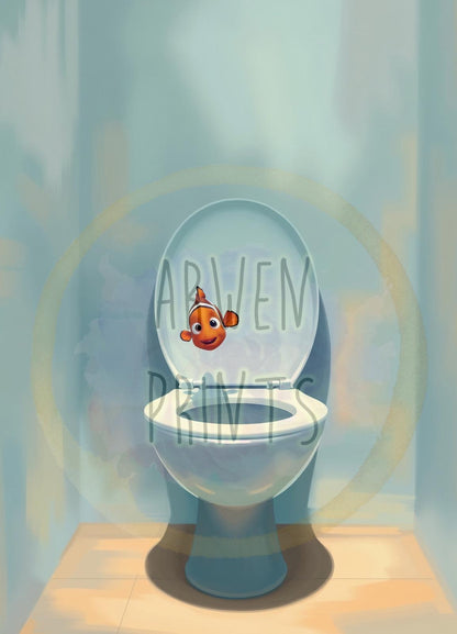Finding Nemo Out of Toilet Bathroom Art Print, Nemo Bathroom Art, Cute Bathroom Print, Funny Bathroom Decor, Finding Nemo Bathroom Wall Art