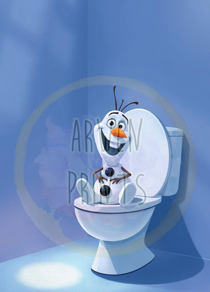 Frozen Olaf on Toilet Bathroom Art Print, Frozen Olaf Bathroom Art, Cute Bathroom Print, Funny Bathroom Decor, Frozen Olaf Bathroom Wall Art