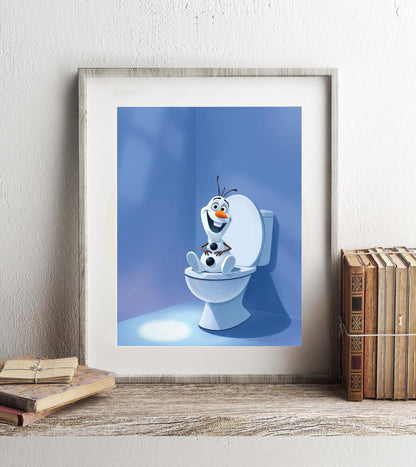Frozen Olaf on Toilet Bathroom Art Print, Frozen Olaf Bathroom Art, Cute Bathroom Print, Funny Bathroom Decor, Frozen Olaf Bathroom Wall Art