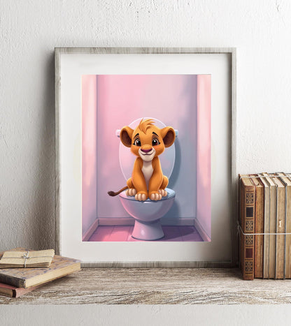 Lion King Simba on Toilet Bathroom Art Print, Simba Bathroom Art, Cute Bathroom Print, Funny Bathroom Decor, Lion King Bathroom Wall Decor