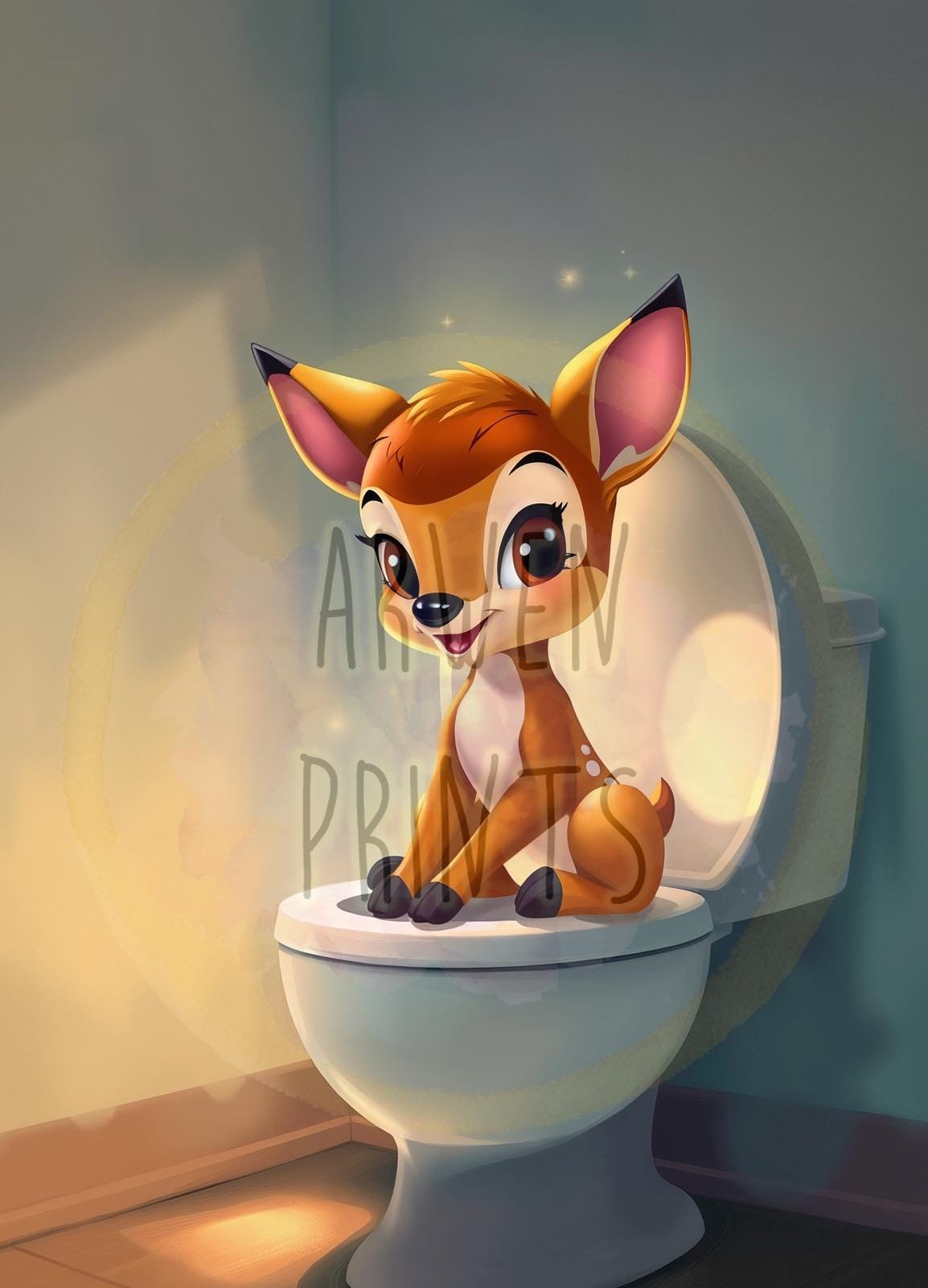 Bambi on Toilet Bathroom Art Print, Bambi Bathroom Art, Cute Bathroom Print, Disney Bathroom Art, Bambi Bathroom Wall Art, Disney Bathroom