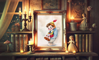 Pinocchio on Toilet Bathroom Art Print, Pinocchio Bathroom Art, Cute Bathroom Print, Funny Bathroom Decor, Pinocchio Bathroom Wall Decor