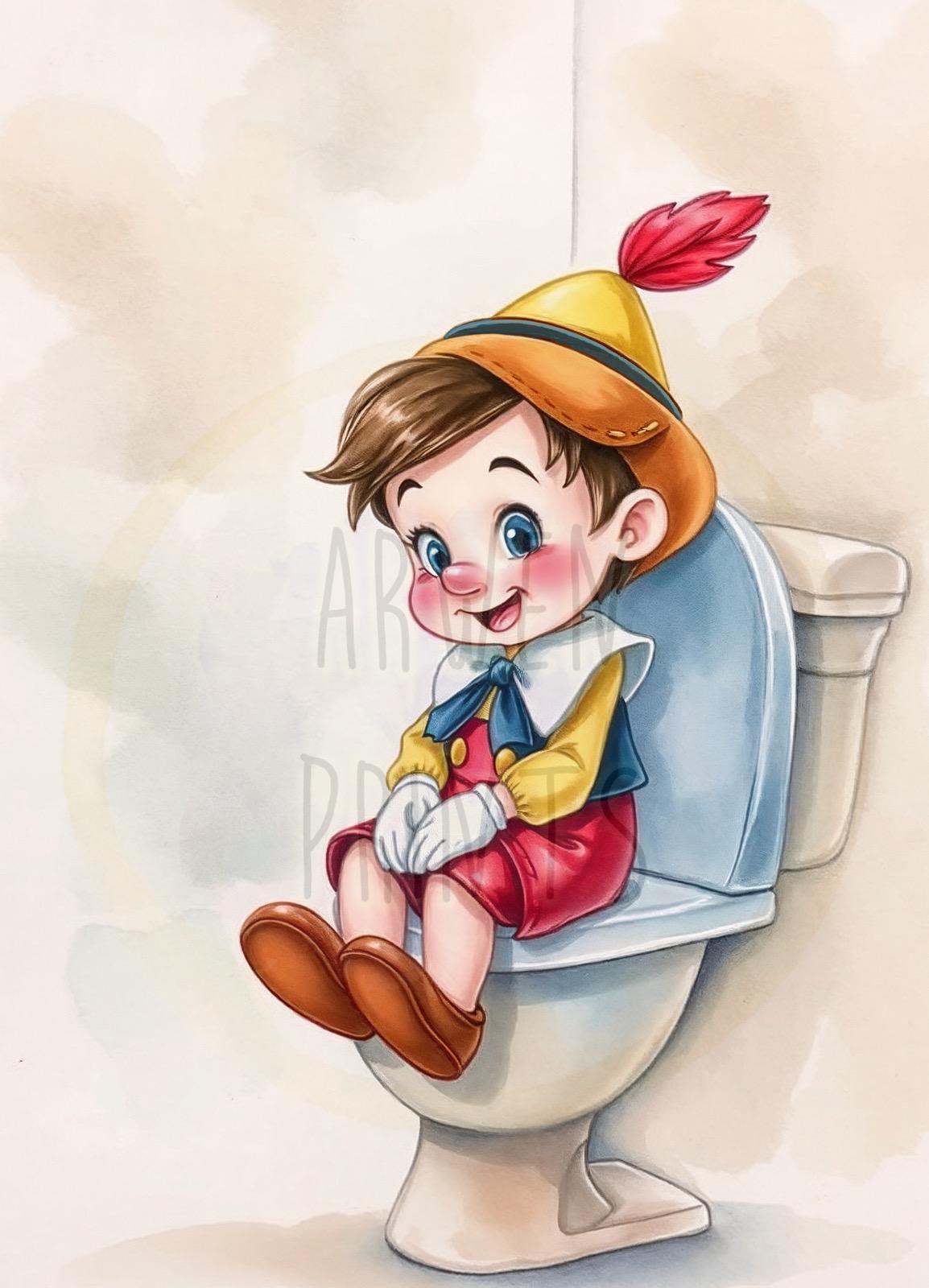 Pinocchio on Toilet Bathroom Art Print, Pinocchio Bathroom Art, Cute Bathroom Print, Funny Bathroom Decor, Pinocchio Bathroom Wall Decor