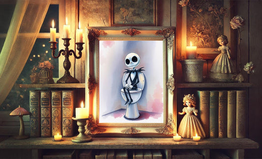 Nightmare Before Christmas Jack Skellington on Toilet Bathroom Art Print, Jack Skellington Bathroom Art, Jack Skellington Bathroom Decor