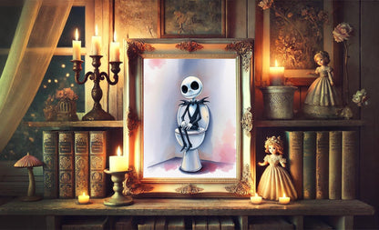 Nightmare Before Christmas Jack Skellington on Toilet Bathroom Art Print, Jack Skellington Bathroom Art, Jack Skellington Bathroom Decor — Disney Wall Art Gift
