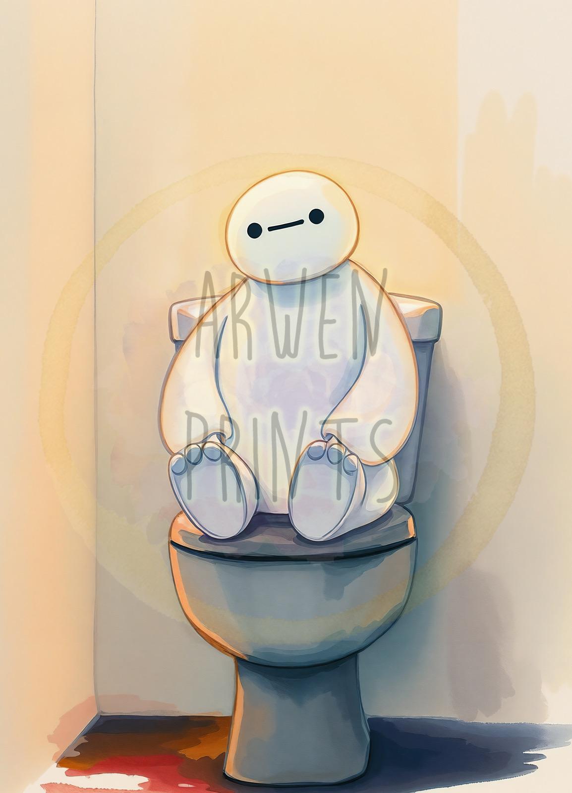 Baymax on Toilet Bathroom Art Print, Big Hero 6 Bathroom Art, Baymax Bathroom Decor, Disney Bathroom Decor, Disney Bathroom Wall Art