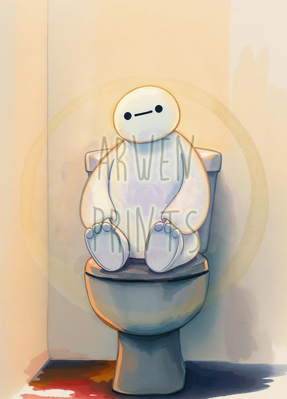 Baymax on Toilet Bathroom Art Print, Big Hero 6 Bathroom Art, Baymax Bathroom Decor, Disney Bathroom Decor, Disney Bathroom Wall Art