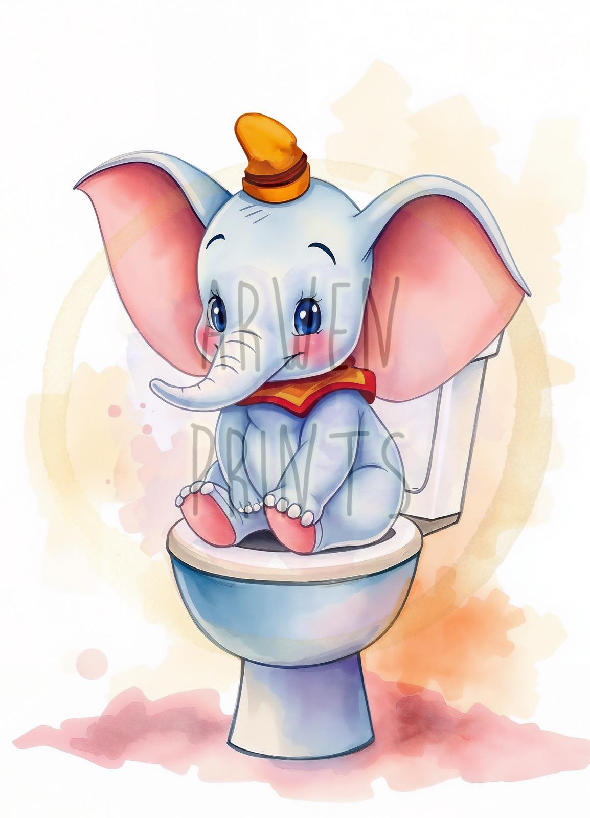 Dumbo on Toilet Bathroom Art Print, Dumbo Bathroom Art, Cute Disney Bathroom Decor, Disney Bathroom Wall Art, Dumbo Bathroom Wall Art