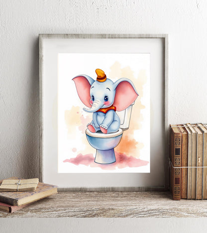 Dumbo on Toilet Bathroom Art Print, Dumbo Bathroom Art, Cute Disney Bathroom Decor, Disney Bathroom Wall Art, Dumbo Bathroom Wall Art