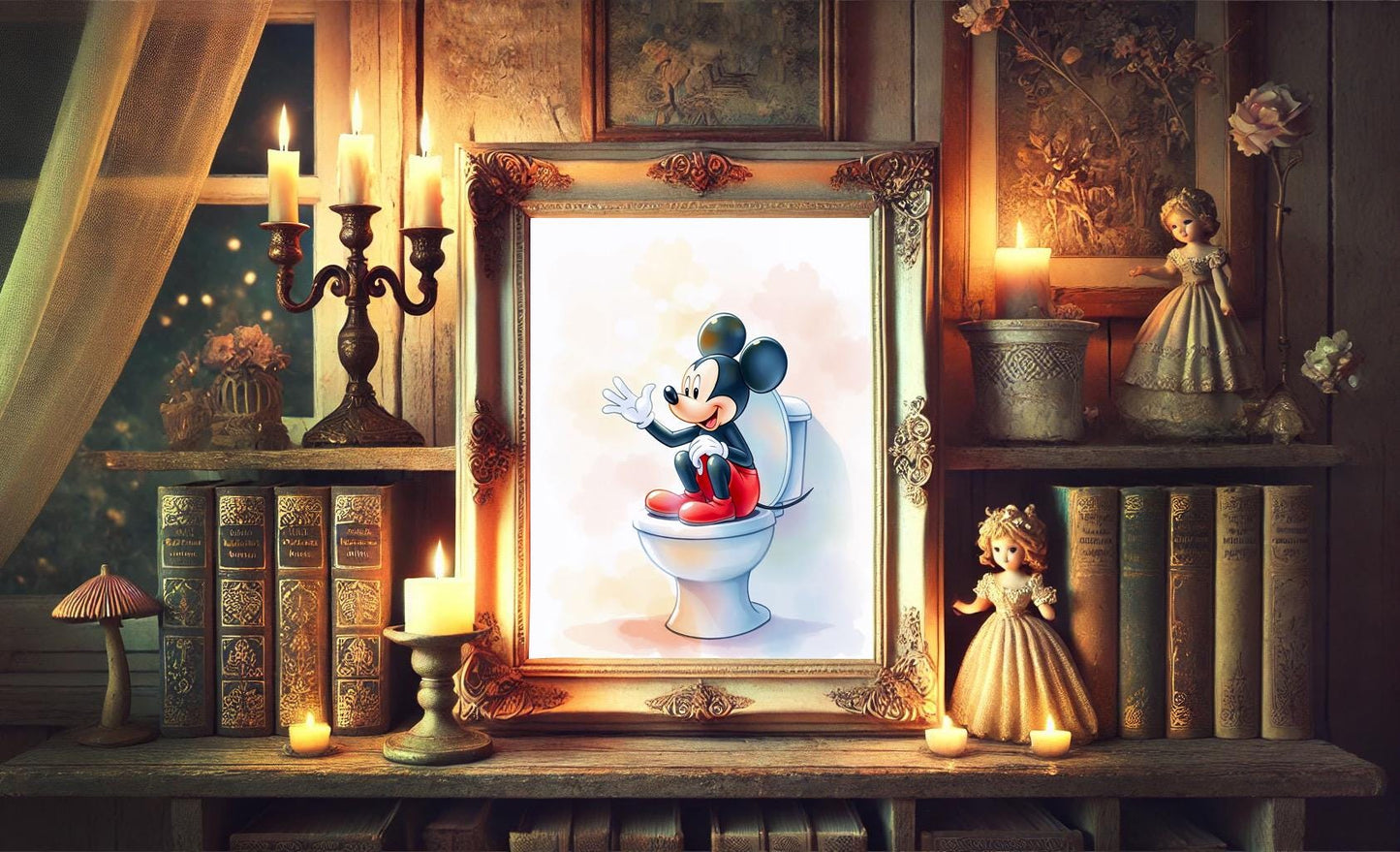 Disney Mickey Mouse Bathroom Wall Art, Mickey Bathroom Art, Cute Bathroom Print, Funny Bathroom Decor, Disney Watercolor Bathroom Wall Art