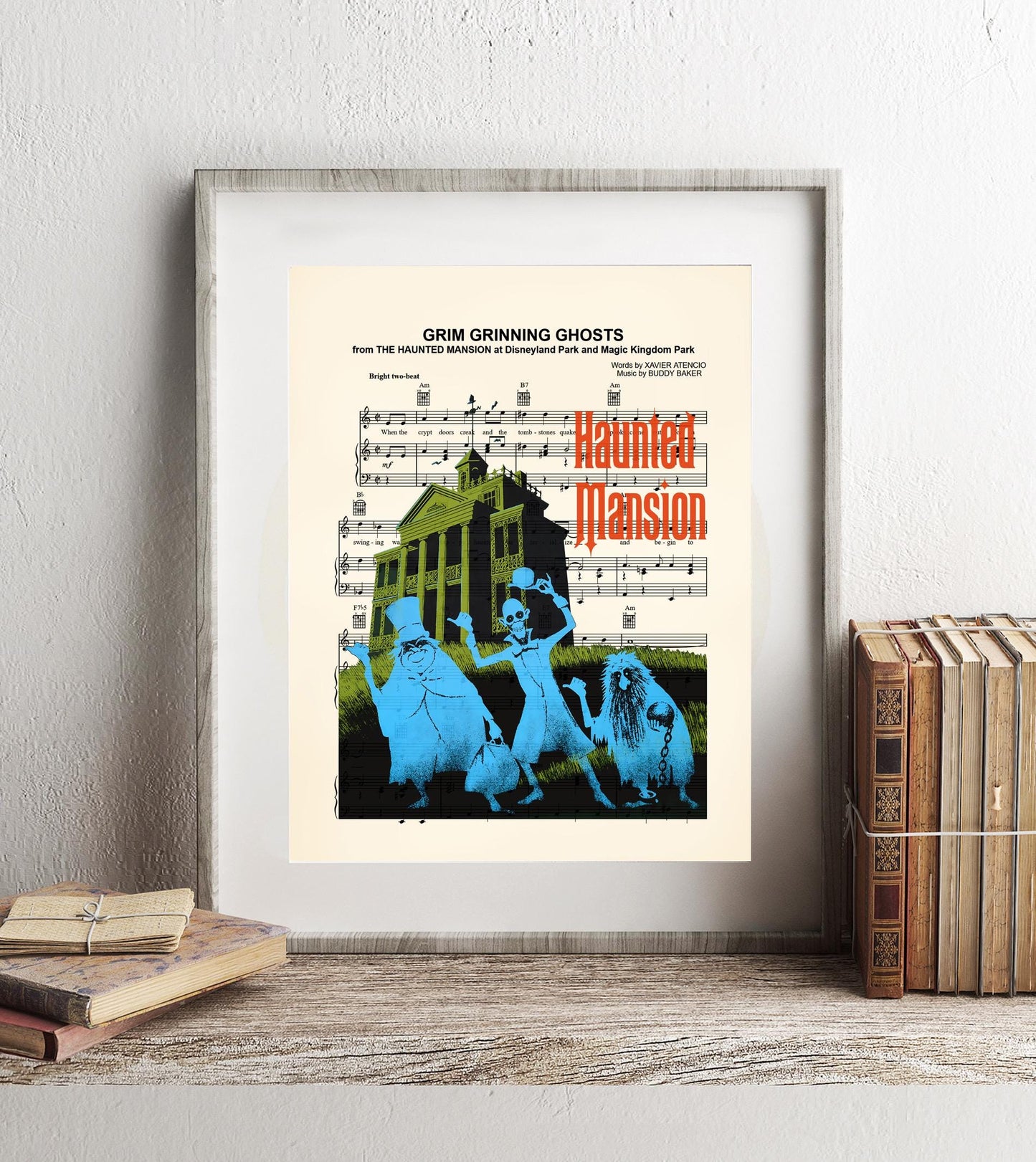 Haunted Mansion Hitchhiking Ghosts Grim Grinning Ghosts Sheet Music Art Print - Disneyland Ride Art - Vintage Disney Art - Disney Halloween