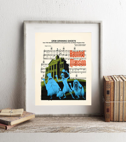 Haunted Mansion Hitchhiking Ghosts Grim Grinning Ghosts Sheet Music Art Print - Disneyland Ride Art - Vintage Disney Art - Disney Halloween