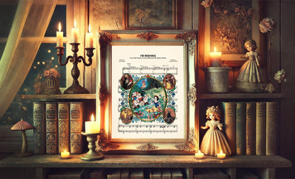 Snow White Movie Scenes Vintage I’m Wishing Sheet Music Art Print