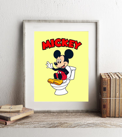 Disney Classic Mickey Mouse Bathroom Wall Art, Mickey Bathroom Art, Cute Bathroom Print, Kids Bathroom, Disney Watercolor Bathroom Wall Art