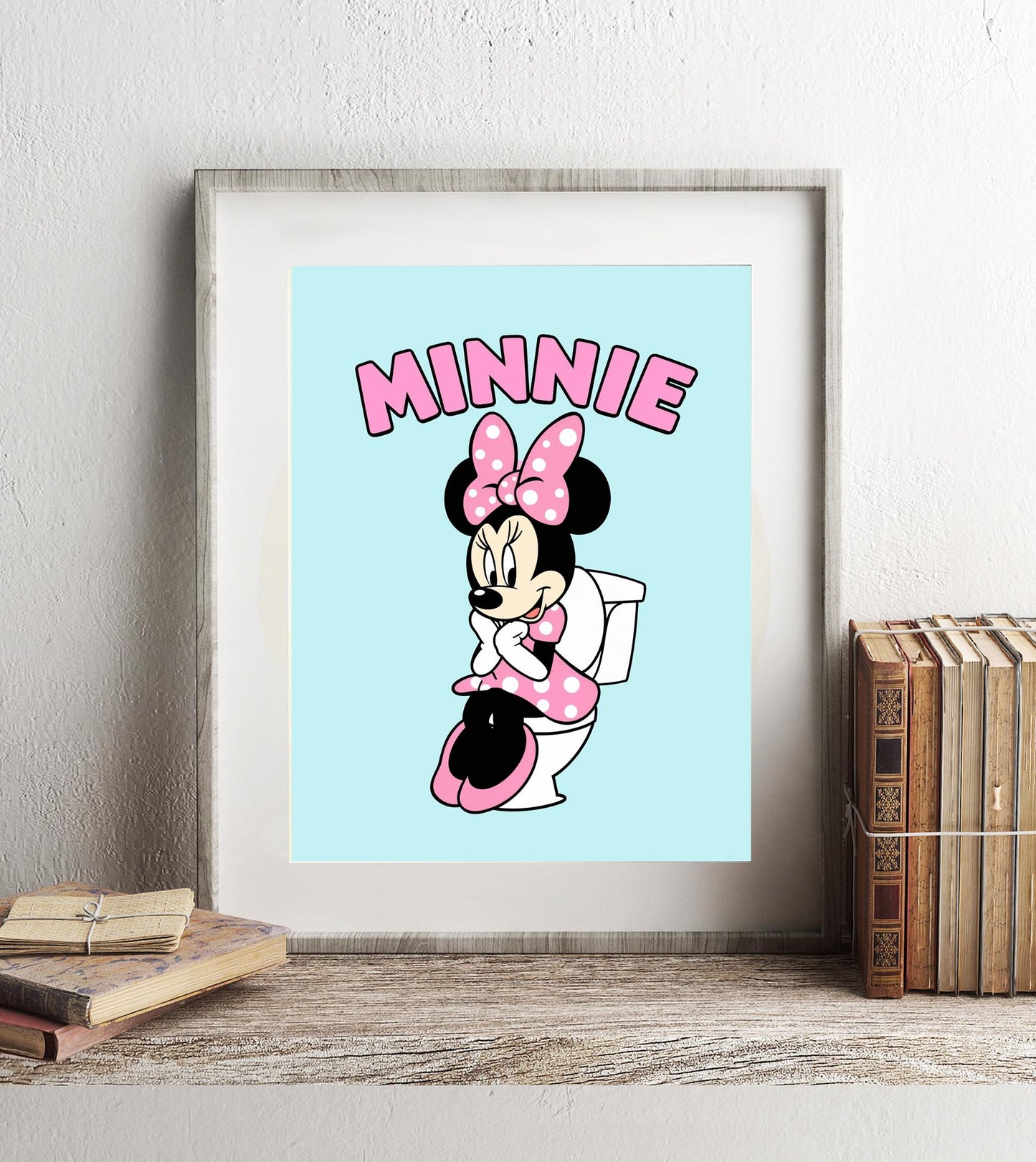 Minnie on Toilet Classic Bathroom Art Print, Minnie Bathroom Art, Cute Disney Bathroom Decor, Bathroom Print, Minnie Bathroom Wall Hanging