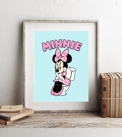 Minnie on Toilet Classic Bathroom Art Print, Minnie Bathroom Art, Cute Disney Bathroom Decor, Bathroom Print, Minnie Bathroom Wall Hanging