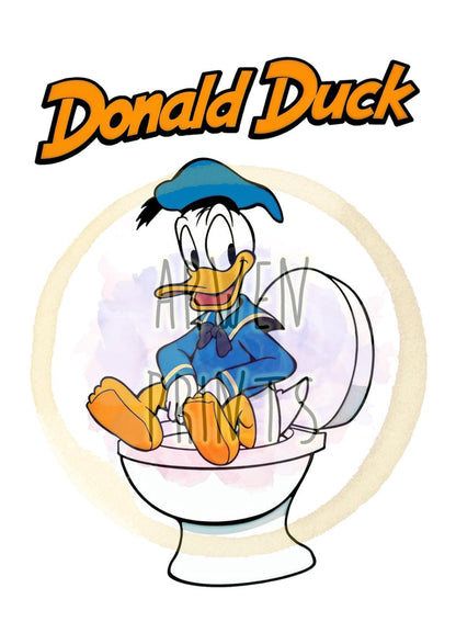 Donal Duck on Toilet Bathroom Art Print - Disney Bathroom Wall Decor - Cute Bathroom Art - Donald Duck Bathroom Wall Art - Kids Bathroom Art