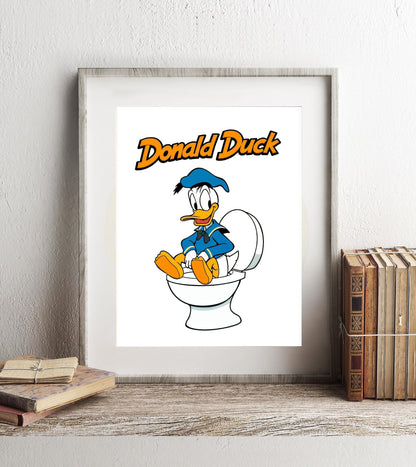 Donal Duck on Toilet Bathroom Art Print - Disney Bathroom Wall Decor - Cute Bathroom Art - Donald Duck Bathroom Wall Art - Kids Bathroom Art