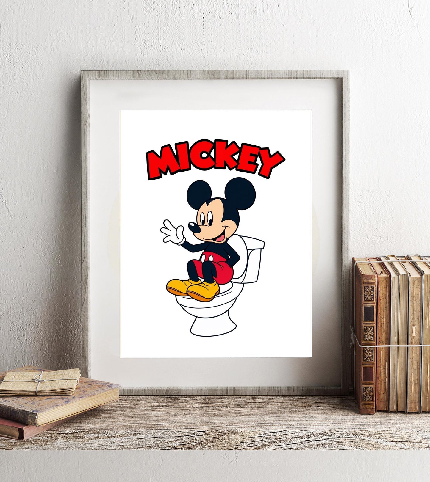 Disney Classic Mickey Mouse Bathroom Wall Art, Mickey Bathroom Art, Cute Bathroom Print, Kids Bathroom, Disney Watercolor Bathroom Wall Art
