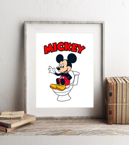 Disney Classic Mickey Mouse Bathroom Wall Art, Mickey Bathroom Art, Cute Bathroom Print, Kids Bathroom, Disney Watercolor Bathroom Wall Art