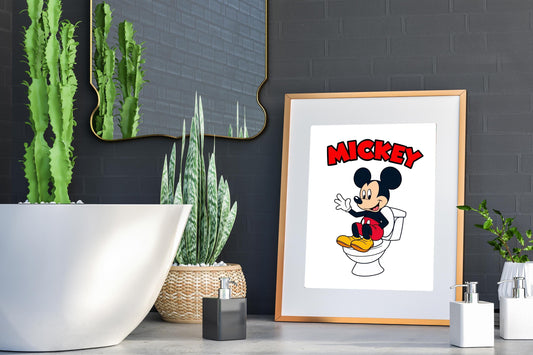 Disney Classic Mickey Mouse Bathroom Wall Art, Mickey Bathroom Art, Cute Bathroom Print, Kids Bathroom, Disney Watercolor Bathroom Wall Art