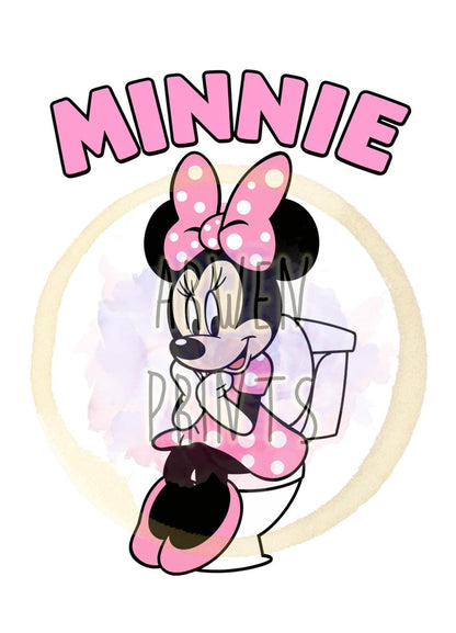Minnie on Toilet Classic Bathroom Art Print, Minnie Bathroom Art, Cute Disney Bathroom Decor, Bathroom Print, Minnie Bathroom Wall Hanging — Disney Wall Art Gift