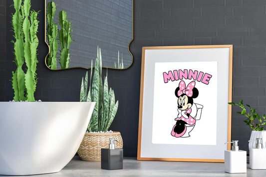 Minnie on Toilet Classic Bathroom Art Print, Minnie Bathroom Art, Cute Disney Bathroom Decor, Bathroom Print, Minnie Bathroom Wall Hanging — Disney Wall Art Gift