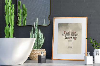 Text Me If You Need More TP - Funny Bathroom Wall Art - Quirky Restroom Decor - Minimalist Toilet Paper Sign - Guest Bathroom Humor Print