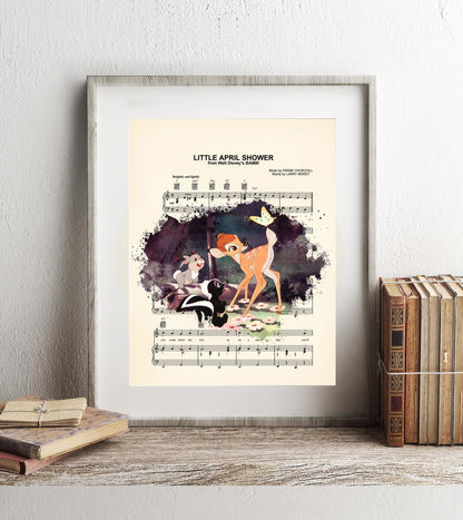Bambi Thumper & Flower Splatter Little April Shower Sheet Music Art Print