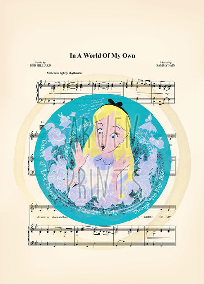 Alice in Wonderland In A World Of My Own Sheet Music Art Print
