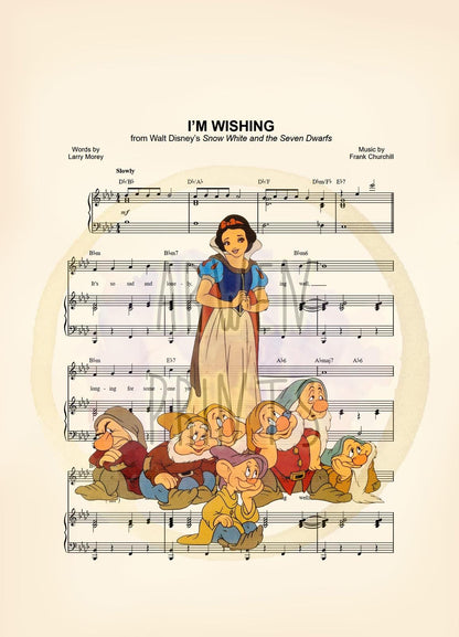 Snow White and the Seven Dwarfs Vintage Sheet Music Art Print