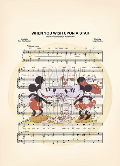 Mickey and Minnie Flowers Sheet Music Art Print