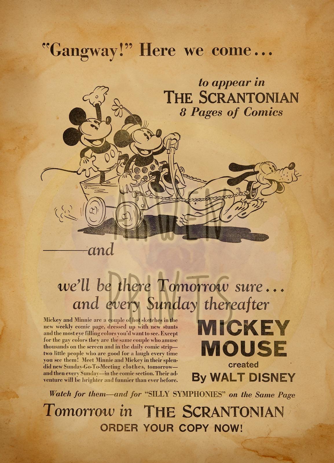 Mickey Mouse The Scrantonian Vintage Art Print