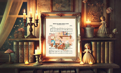 Pinocchio  When You Wish Upon A Star Sheet Music Wall Art — Disney Gift for Music Lovers