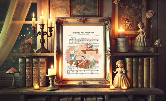Pinocchio  When You Wish Upon A Star Sheet Music Wall Art — Disney Gift for Music Lovers