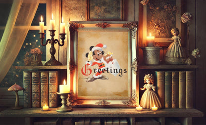 Christmas Mickey Mouse Greetings Vintage Art Print