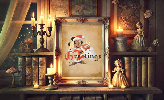 Christmas Mickey Mouse Greetings Vintage Art Print
