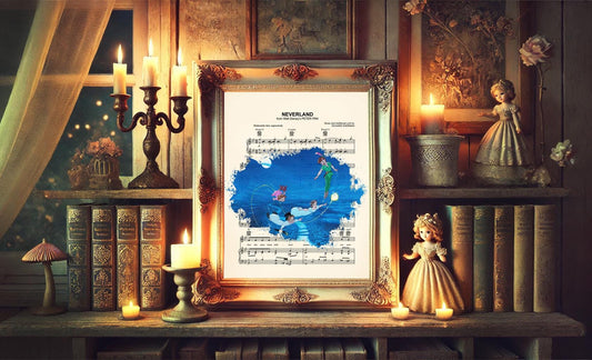 Peter Pan Wendy John Michael Tinker Bell Splatter Neverland Sheet Music Art Print